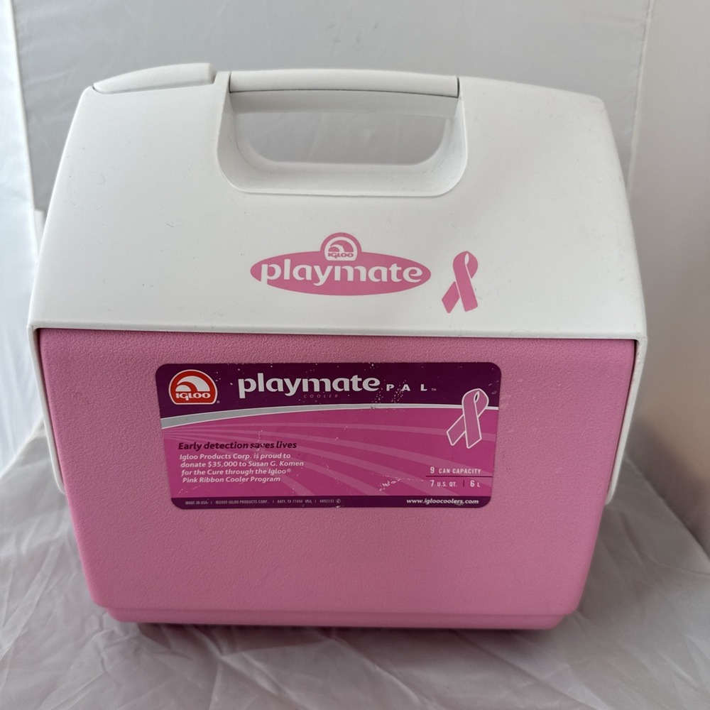 Igloo Playmate Pal Cooler Breast Cancer Awareness Pink Ribbon White 9 Can 7 Qt